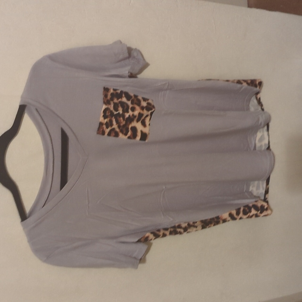 Dear lover Gray Leopard printed Splicing T-Shirt
